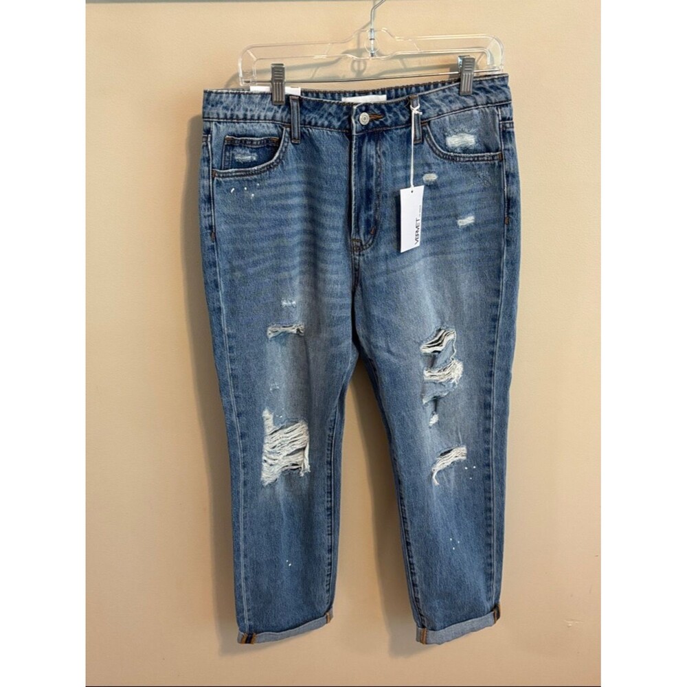 NEW VERVET Kassie High Rise Splatter Distressed Boyfriend Jeans - Sz 29